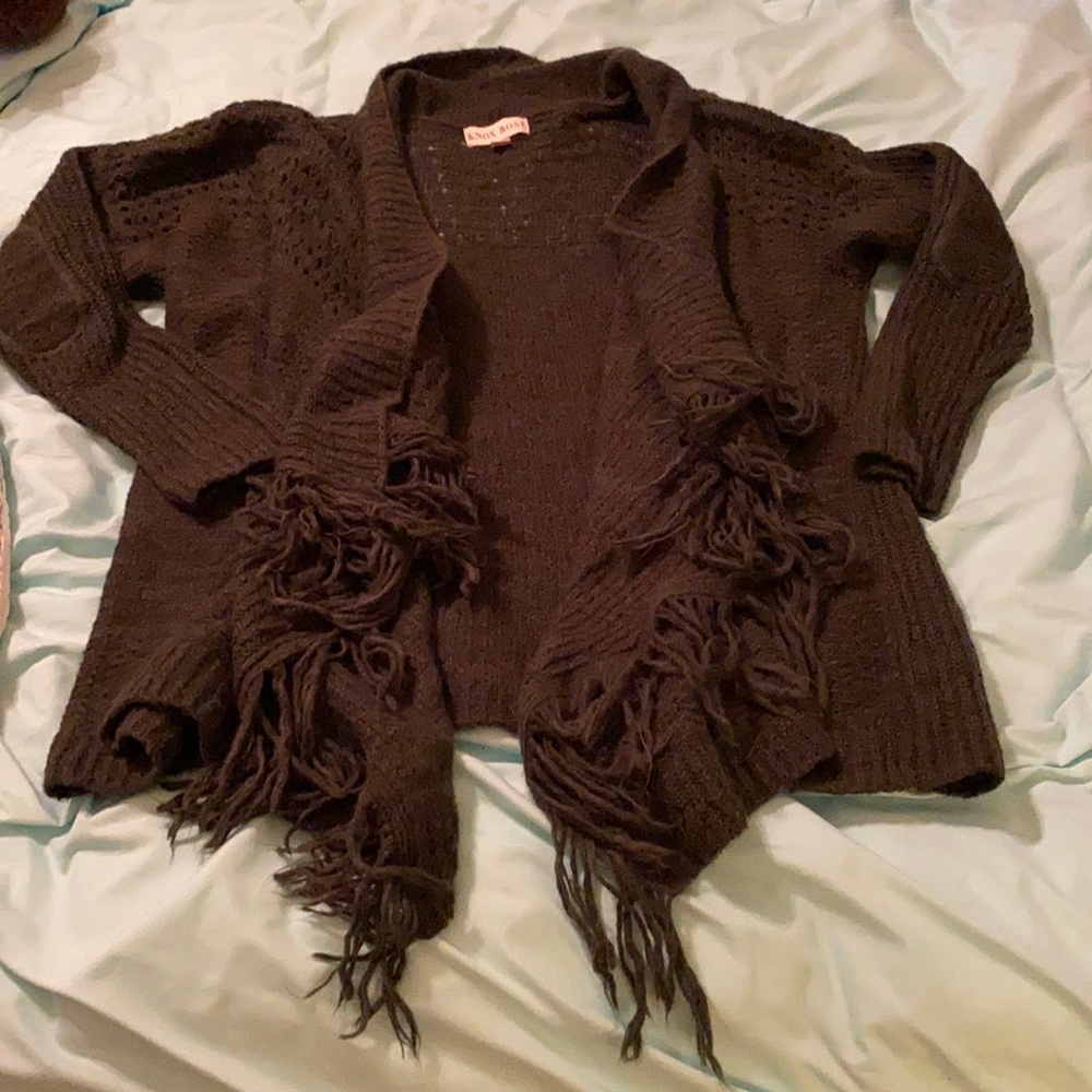 Green tunic fringe cardigan